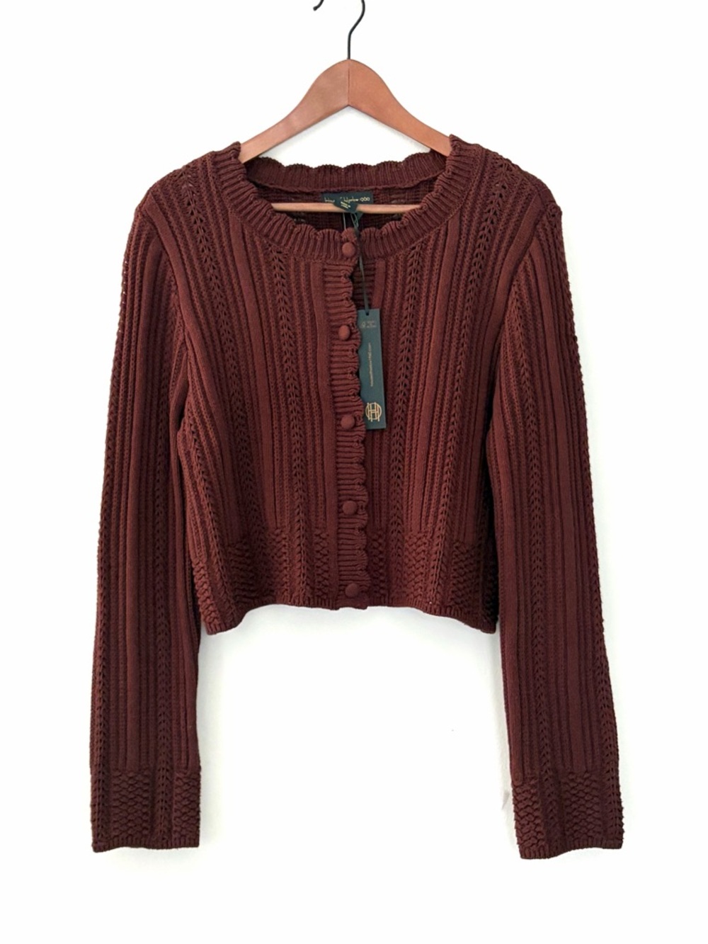 House of Harlow 1960 Chocolate Brown Cropped Knit Cardigan Women’s Large